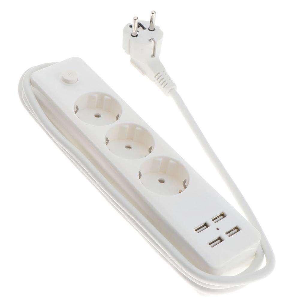 EU Plug Extension Socket Outlet Hub Travel Power Strip 7-Ports with 4 USB