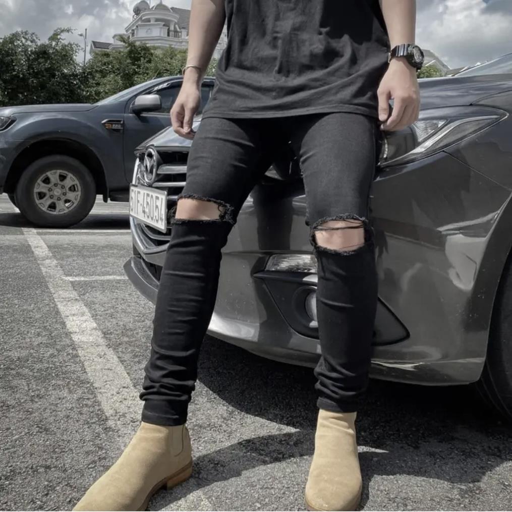 Quần Skinny Jean Nam Rách Gối Quần Bò Nam Đẹp