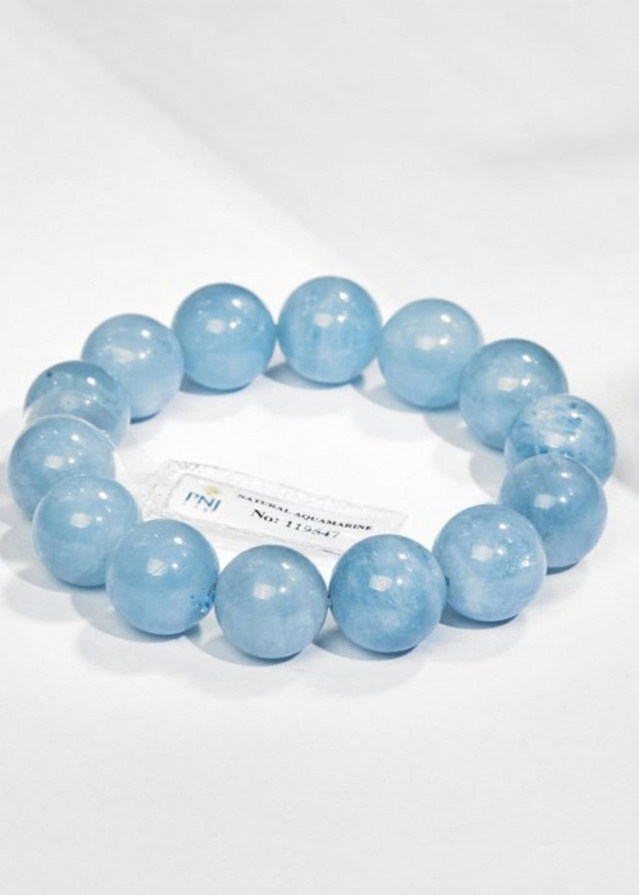 Gembank Vòng Tay Đá Aquamarine 13MM Kèm Giấy Kiểm Định