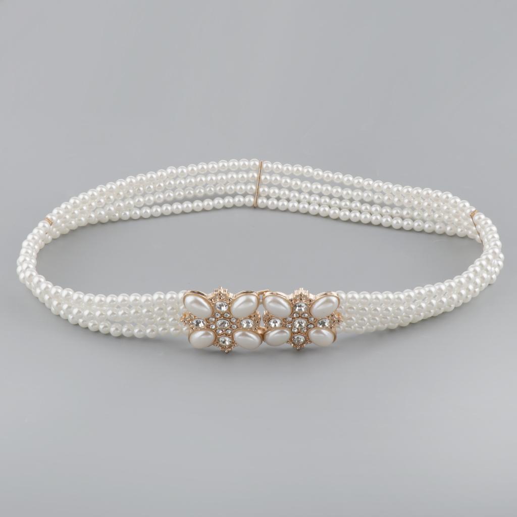 Nữ Co Giãn 4 Hàng Ngọc Trai Skinny Thắt Lưng Ren Eo Dây Chuyền Dây Thắt Lưng