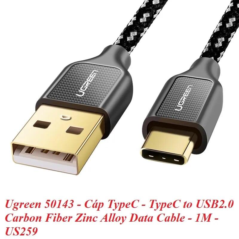 Ugreen UG50143US259TK 1M màu Đen Cáp sạc truyền dữ liệu USB 2.0 sang TYPE C vỏ bọc lưới đầu mạ vàng - HÀNG CHÍNH HÃNG