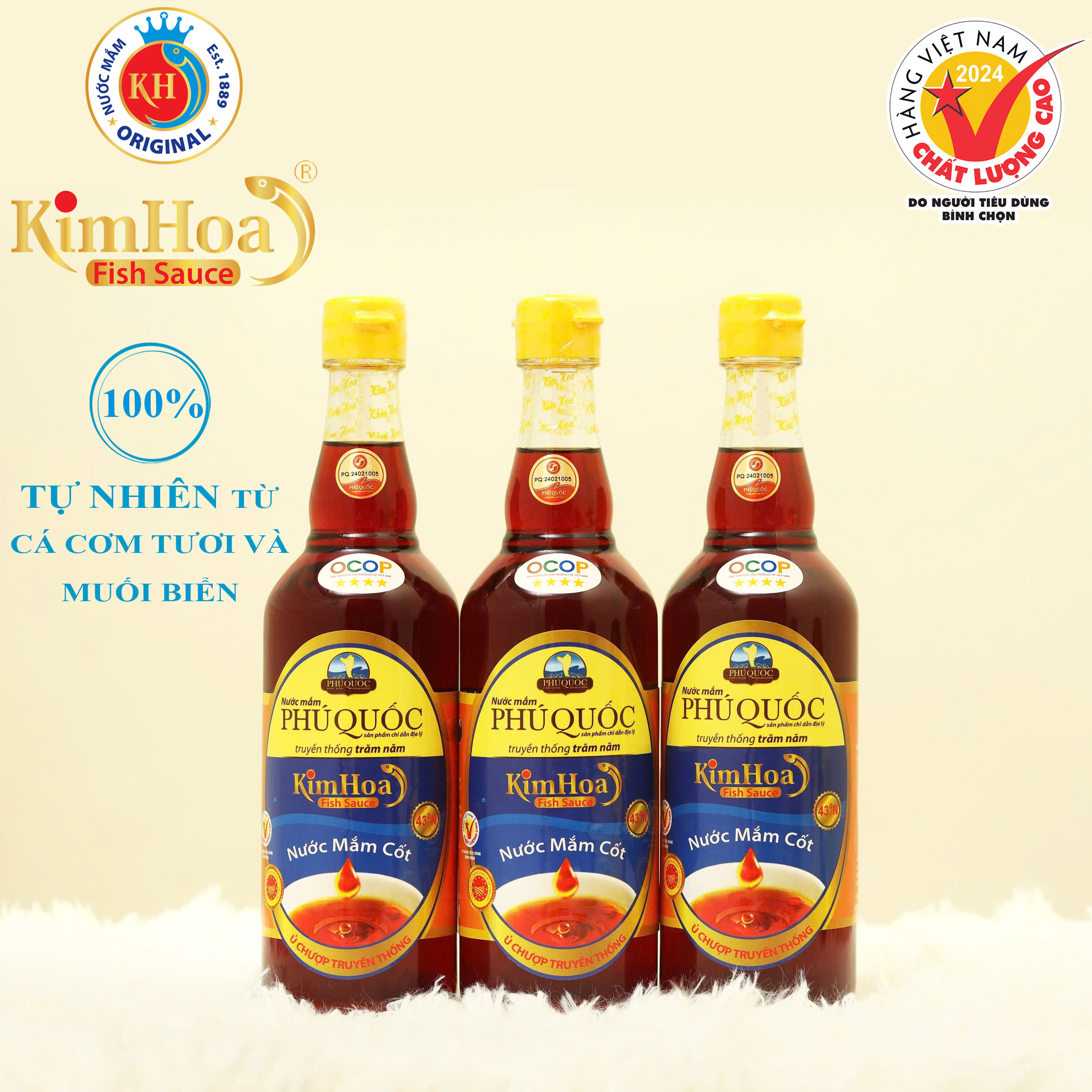 Nước Mắm Cốt Kim Hoa Phú Quốc 43 đạm chai 520ml