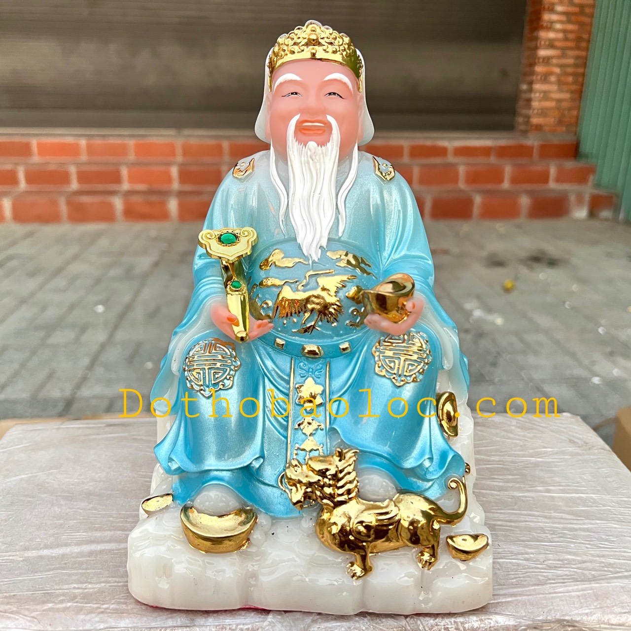 Tượng Thần tài Thổ Địa đế đá nhập khẩu cao cấp cao 20 cm – Xanh dương