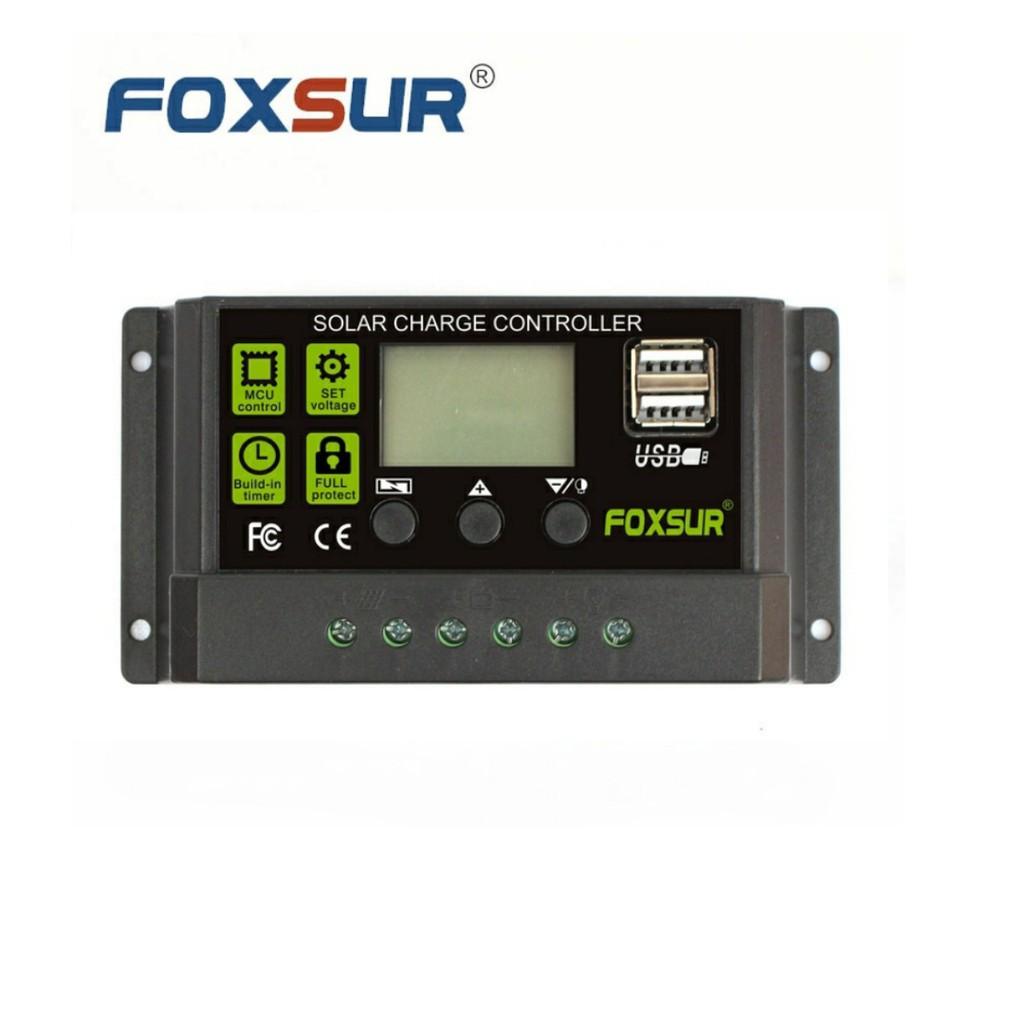 Điều khiển sạc pin năng lượng mặt trời Foxsur 30A 12V/24V Solar Charge Controller tự động nhận dạng, bảo vệ mạch