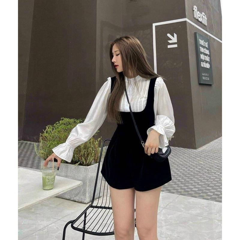 JUMPSUIT KÈM ÁO SƠMI DẬP LY CỔ TRỤ TAY BÈO SIÊU XINH
