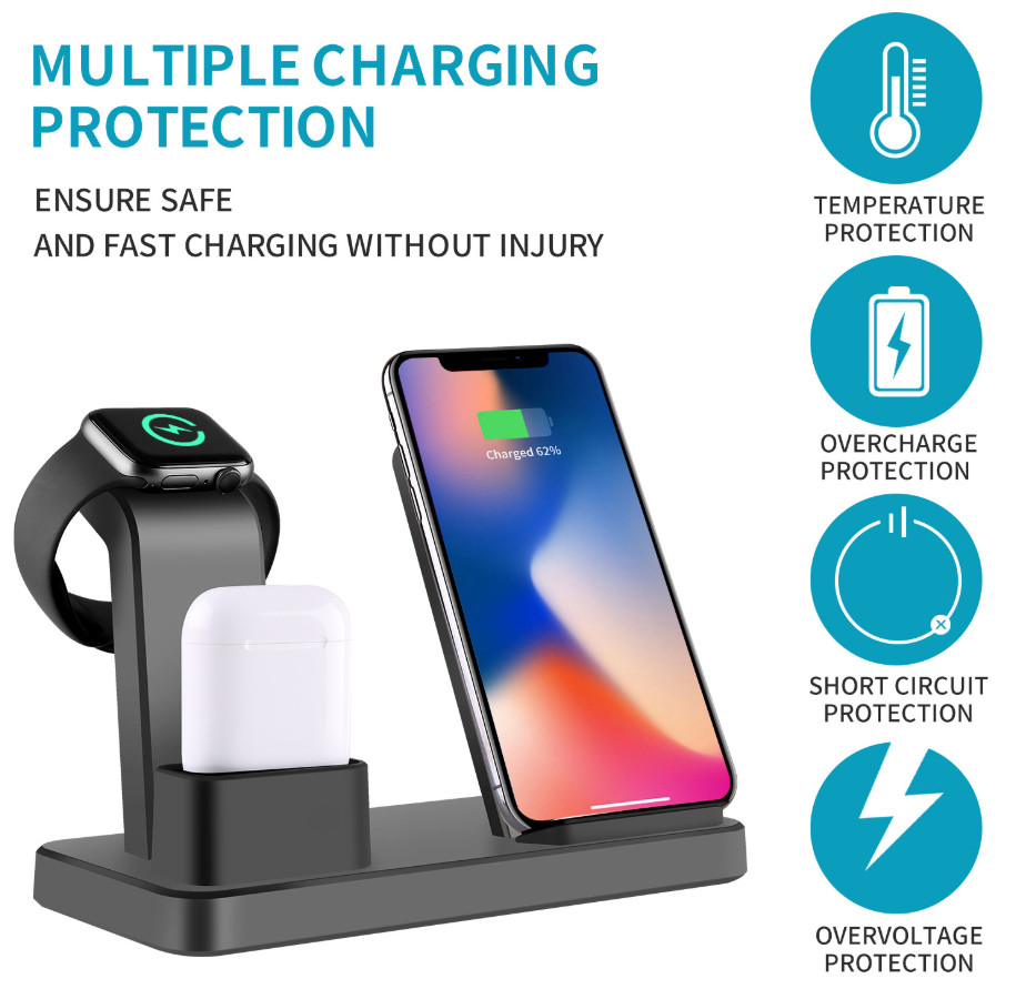 Đế Sạc Không Dây Đa Chức Năng Cho Apple Watch &amp; Iphone &amp; AirPods