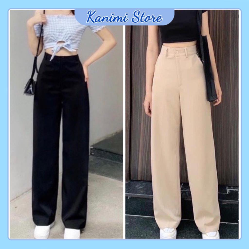 Quần ống rộng suông dài 100cm Kanimi 1 cúc, quần culottes chất tuyết mưa cực đẹp tôn dáng