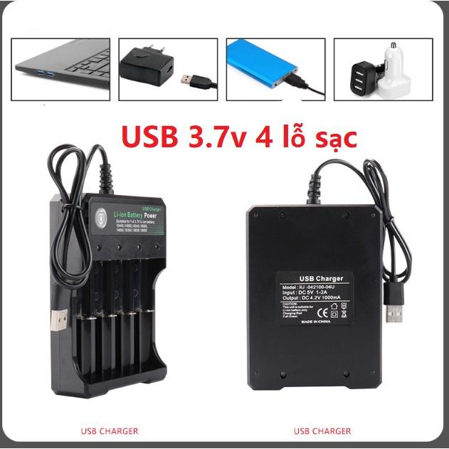 Bộ sạc usb 3.7v 18650 18500 sạc 4 khay pin xe điều khiển thiết bị điện