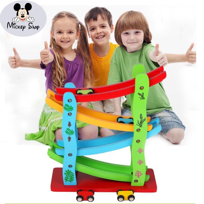 Xe Cầu Trượt ĐỒ CHƠI GỖ AN TOÀN Tặng Kèm 4 Xe Rèn Kỹ Năng Khéo Léo Cho Bé