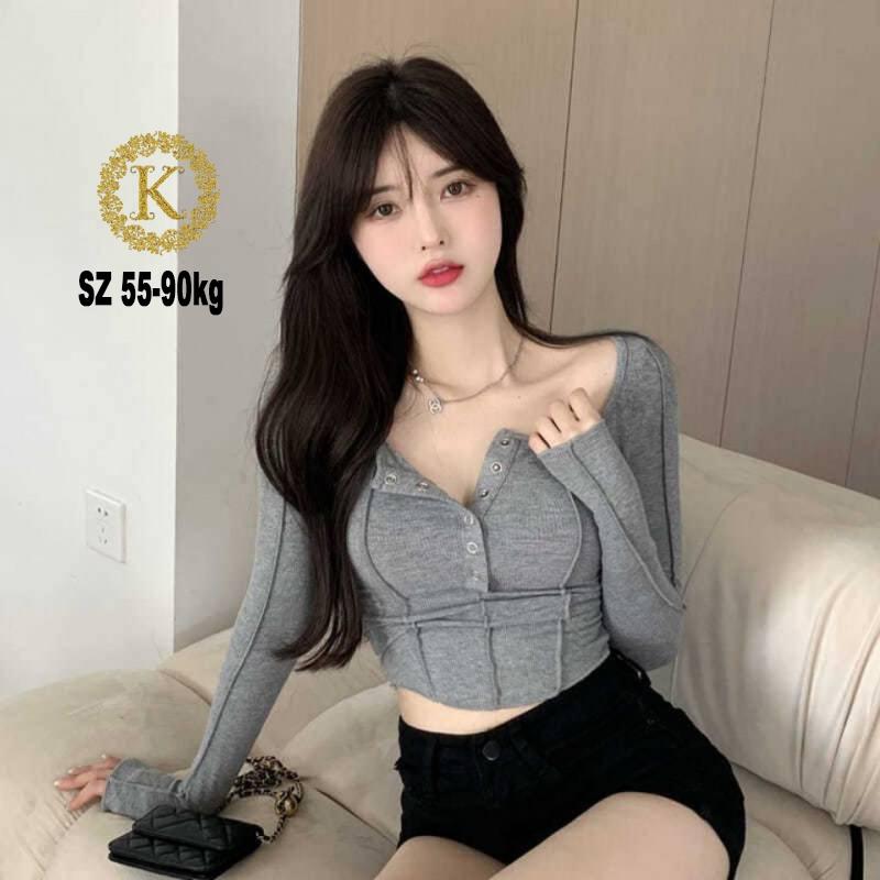 Áo croptop nữ tay dài bigsize 55-90kg kimfashion, croptop bigsize vạc bầu co giãn phong cách Hàn Quốc