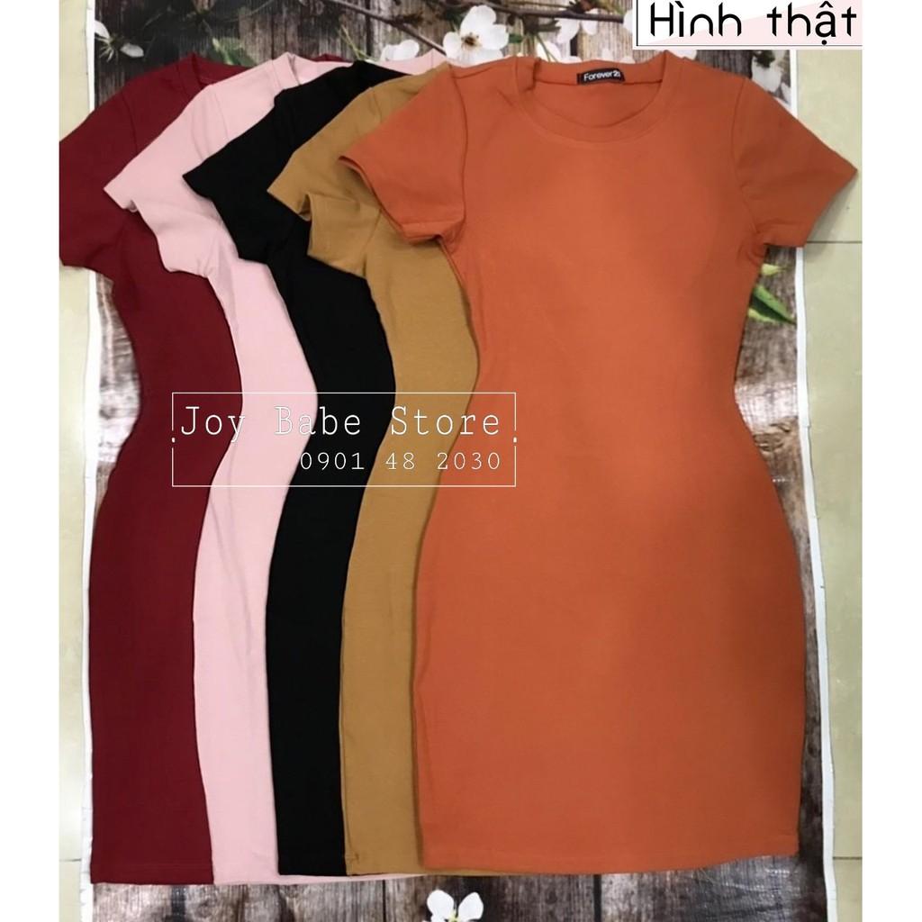 Đầm body nữ basic JOY BABE  thun ôm đẹp hack dáng, co giãn 4 chiều tốt, đầm ngắn cổ tròn thời trang DAM 1
