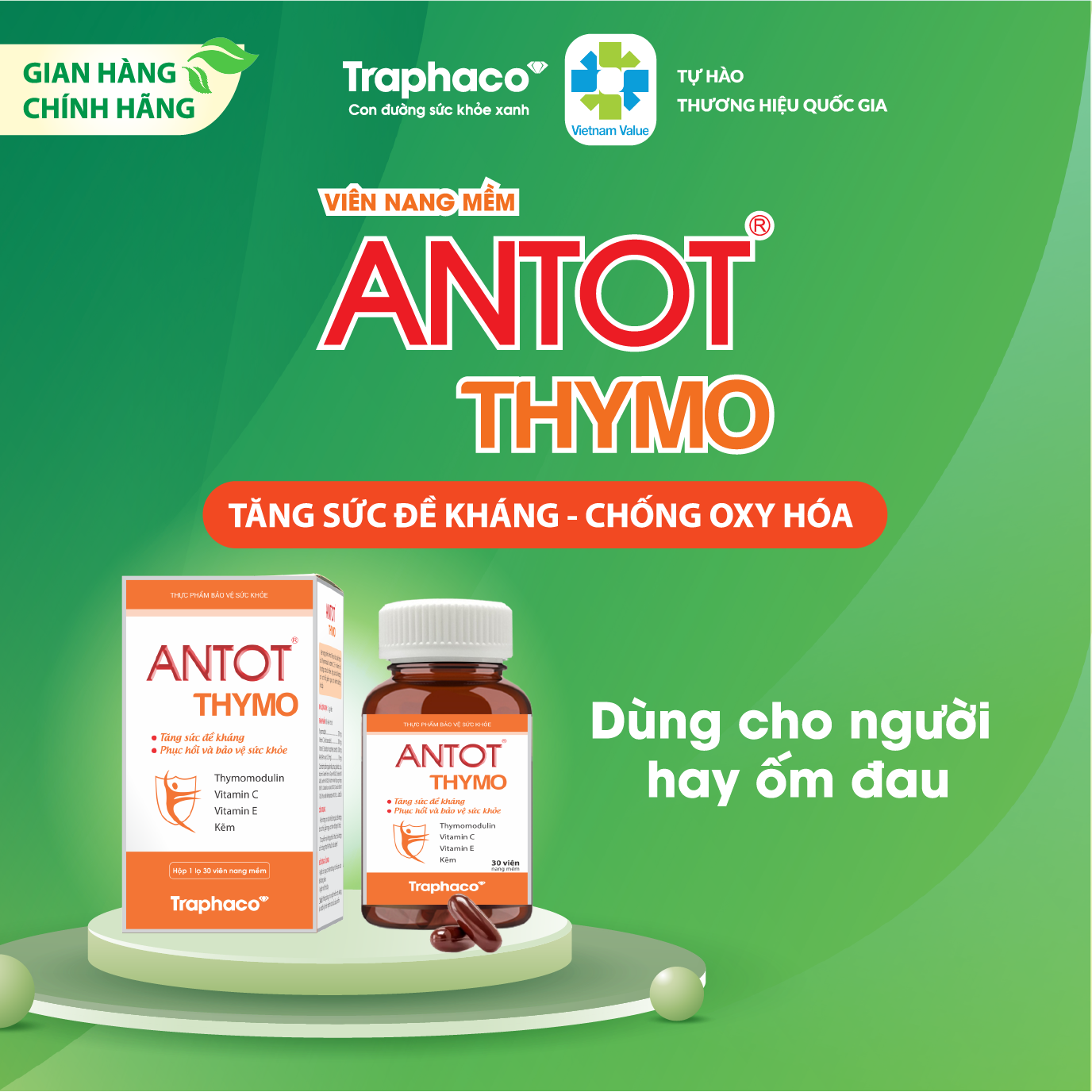 ANTOT THYMO VIÊN NANG MỀM - TĂNG SỨC ĐỀ KHÁNG - CHỐNG OXY HÓA, DÙNG CHO NGƯỜI HAY ỐM ĐAU