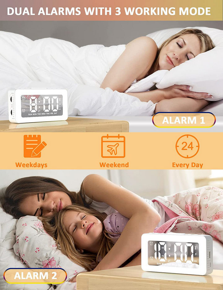 Đồng Hồ Để Bàn Báo Thức SZELAM MultiAlarm Clock Kiêm Đèn Ngủ 8 Chế Độ LED - Home Decor Furniture