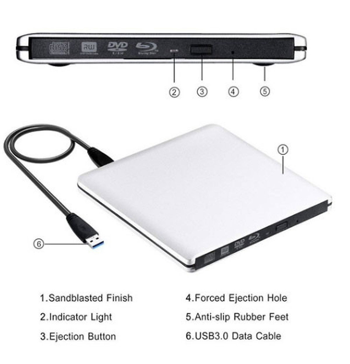 Vỏ Ổ Đĩa Ngoài USB 3.0 TypeC-SATA DVD CD-ROM RW Cho máy tính Gắn ngoài