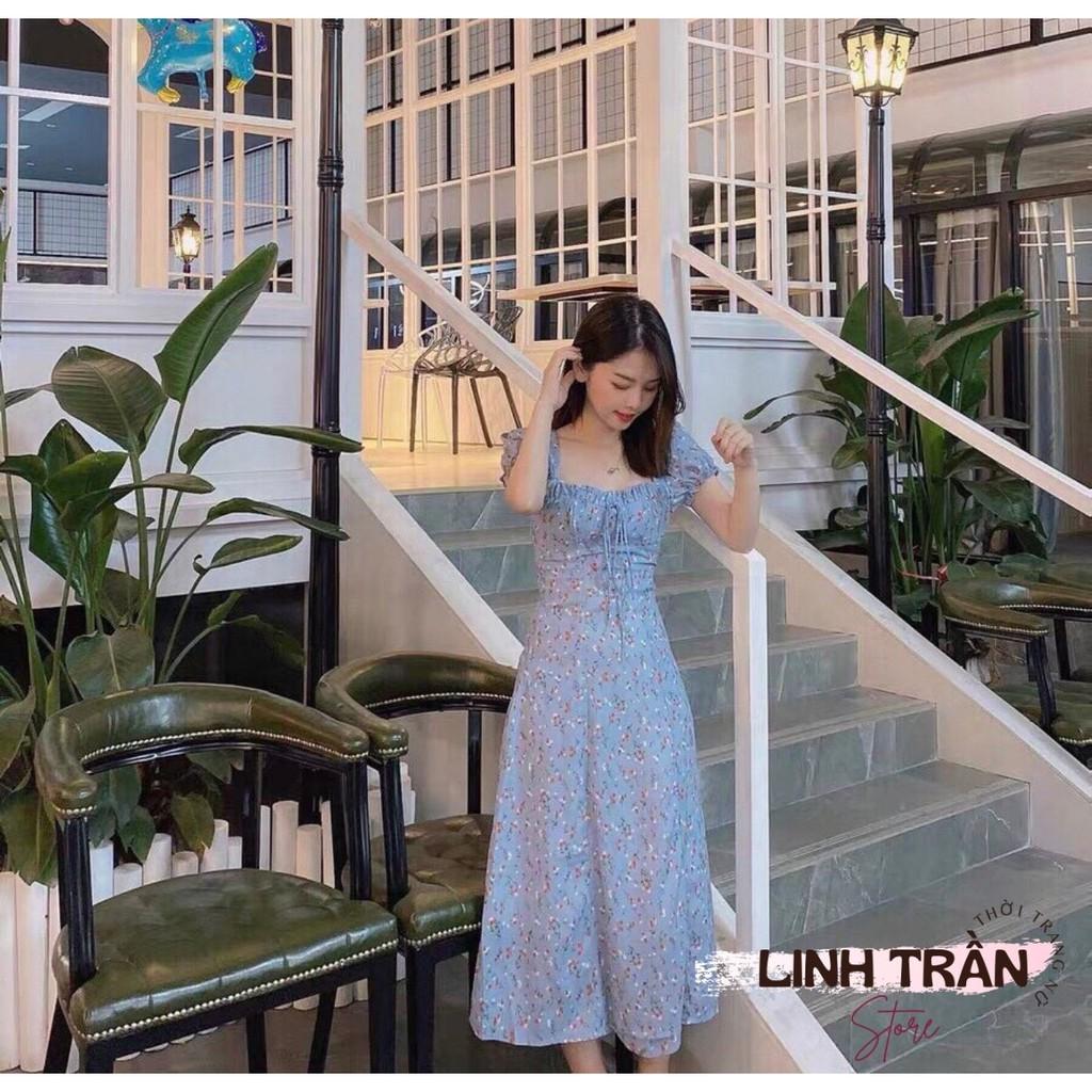 Váy Maxi Xanh Hoa Nhí Có Mút Ngực Đầm Hoa Nhí Dáng Suông Linh Trần Store