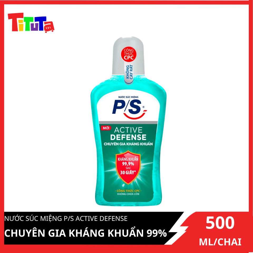 Nước Súc Miệng P/S Active Defense Chuyên Gia Kháng Khuẩn 99,9% 500ml