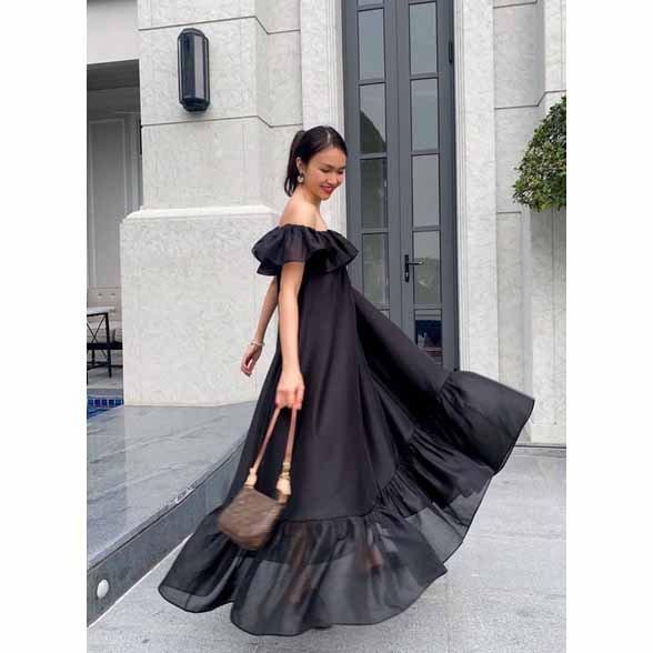 Váy đầm maxi bèo trễ vai 6 màu siêu xinh thải dáng đẹp 2 lớp có ảnh thật kèm video chất voan lụa mềm mịn mặc nhà đi biển