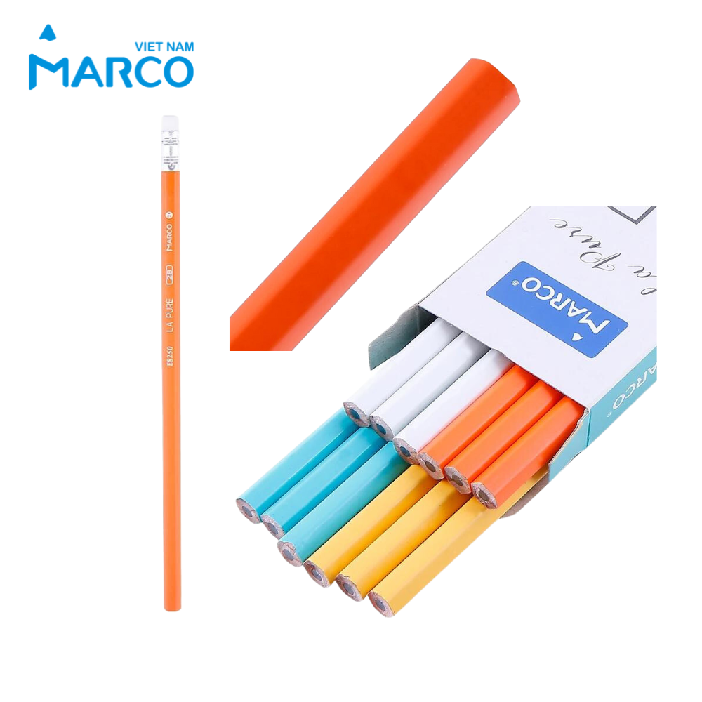 Hộp 12 Bút Chì 2B Marco La Pure Có Tẩy - Bút chì phù hợp thi trắc nghiệm, ngòi chì mềm dễ chuốt, tập viết