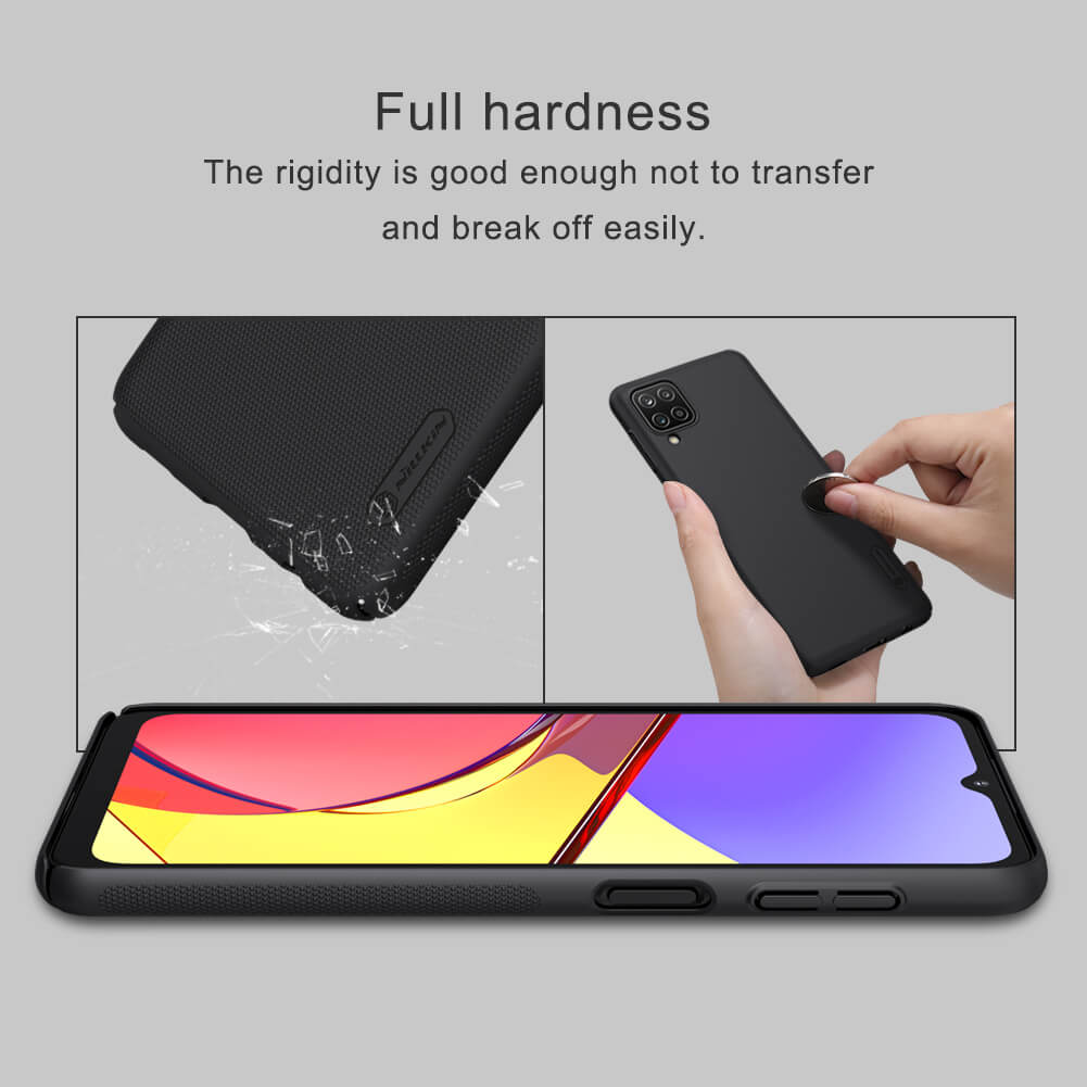 Ốp Lưng Sần chống sốc cho Samsung Galaxy A12 hiệu Nillkin Super Frosted Shield (Đính kèm giá đỡ hoặc miếng dán từ tính) - Hàng Chính Hãng
