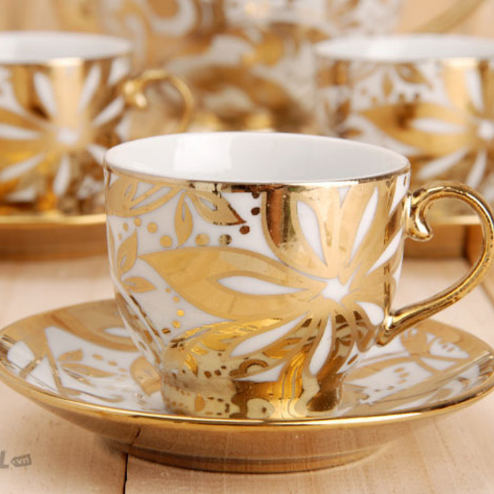 Bộ ấm trà 6 ly hoàng gia nhũ vàng | Tiki.vn