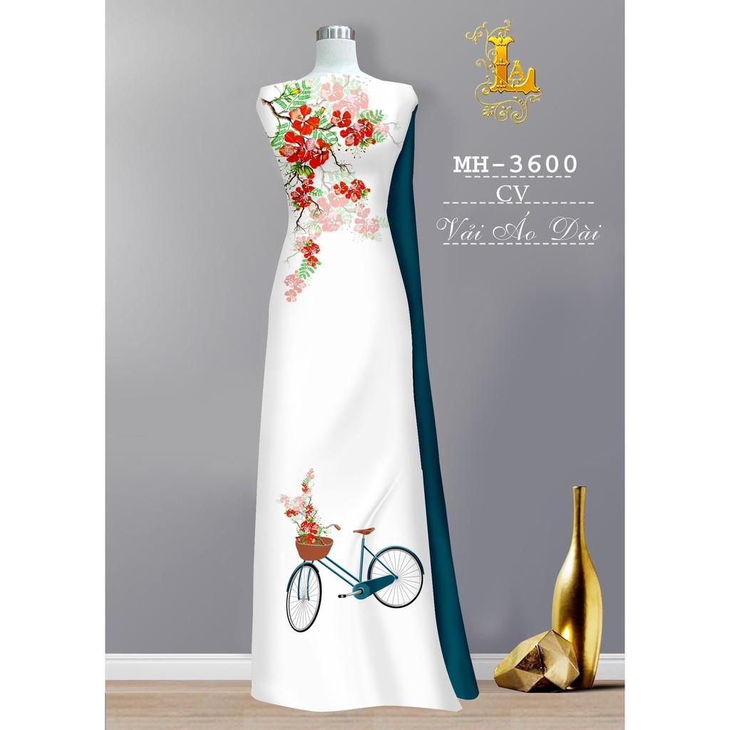 Vải may áo dài in hoa phượng và xe đạp siêu xinh