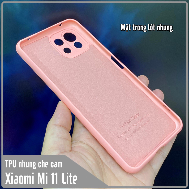 Ốp lưng cho Xiaomi Mi 11 Lite, nhựa TPU dẻo màu lót nhung che camera