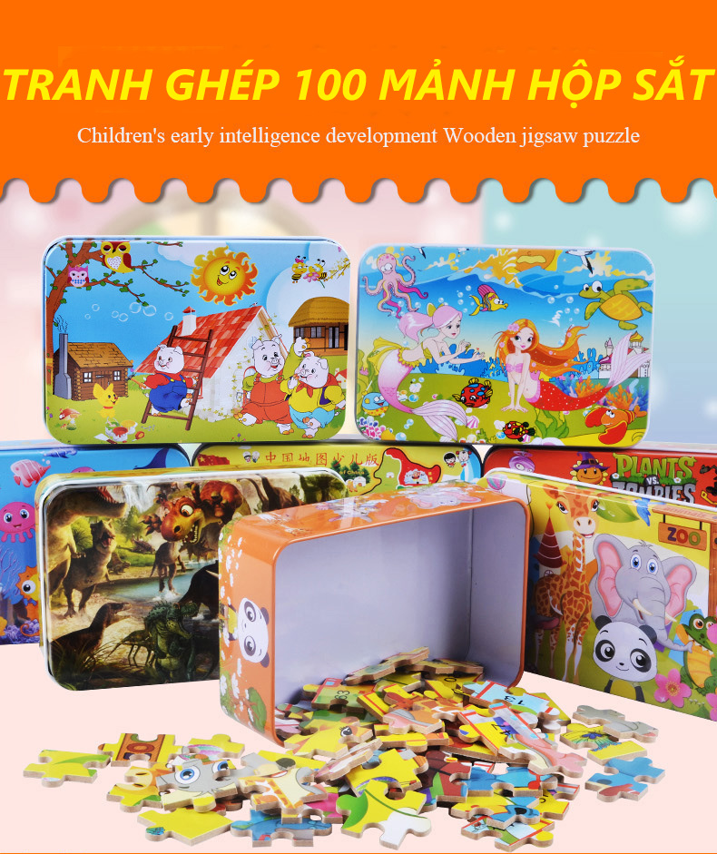 Tranh ghép gỗ 100 mảnh hộp sắt - Đội chó cứu hộ