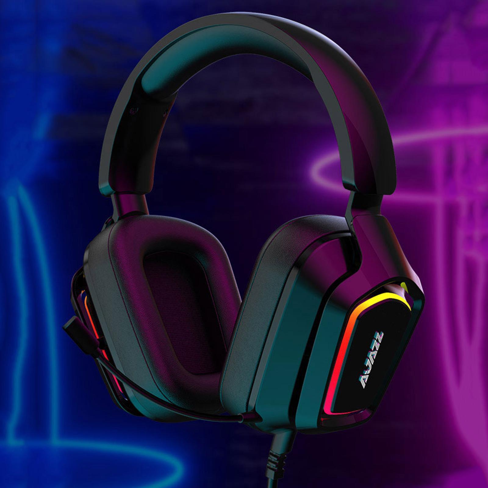 LED Colorful Over Ear Gaming Headset Headphones with Mic Black 3.5mm