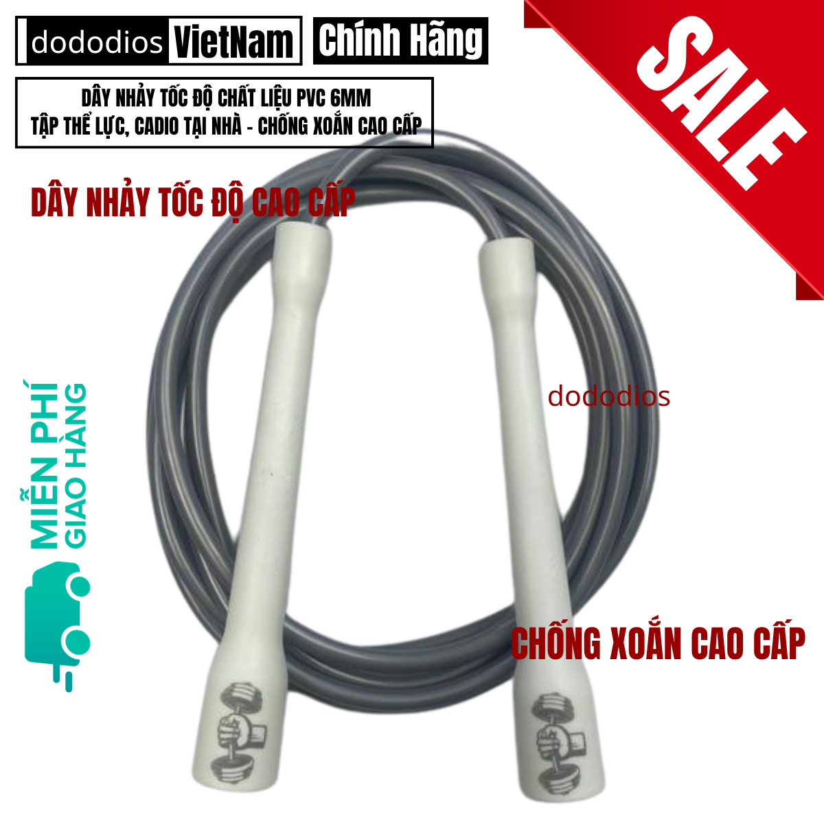 Dây nhảy tốc độ sport chất liệu PVC 6mm, Tập thể lực, Cadio tại nhà. Dây Nhảy Chống Xoắn