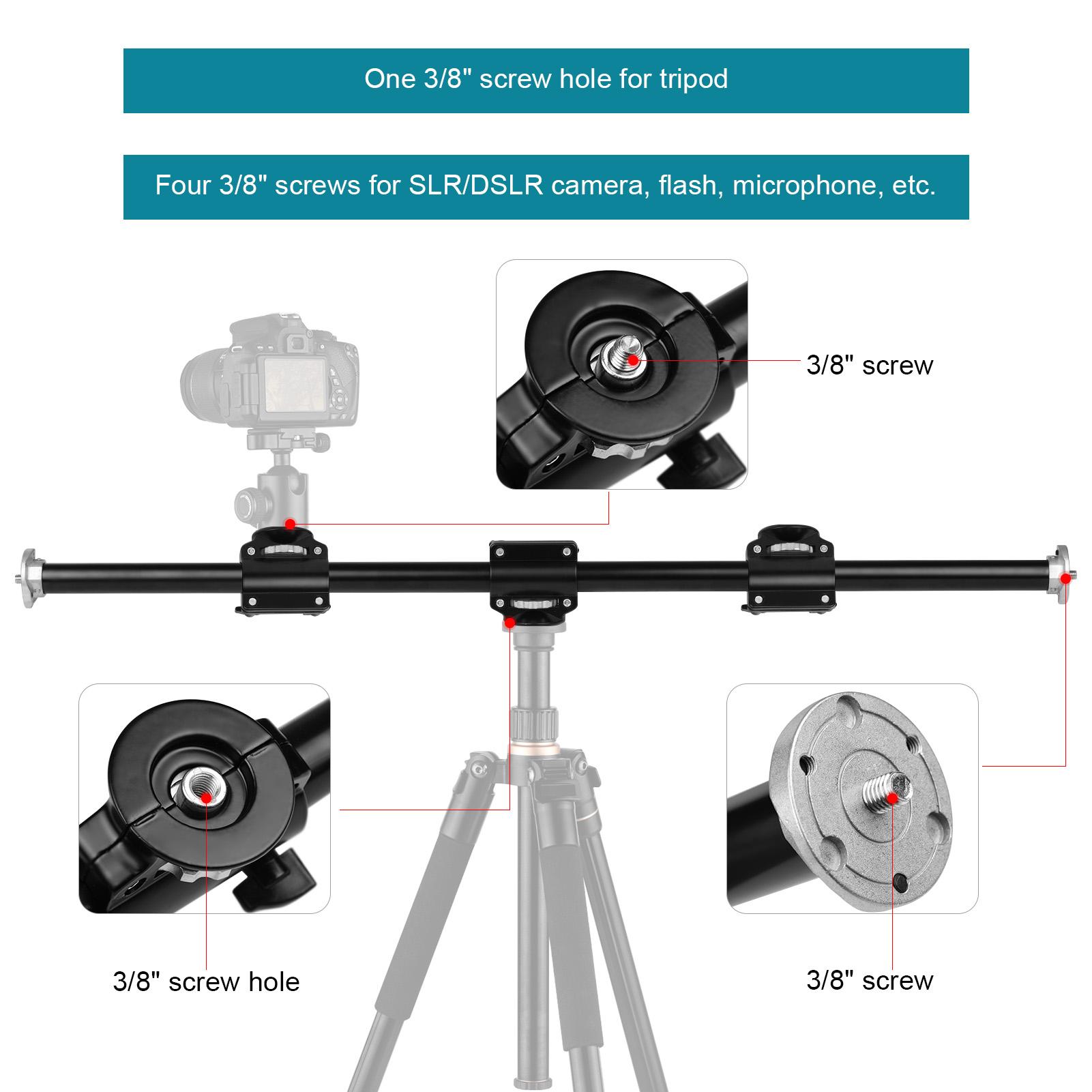 Chân máy 110cm / 43,3in Boom Chuyên nghiệp Chụp ảnh Ngang Thanh Mở rộng Gắn Hợp kim Nhôm với Vít 3/8 inch