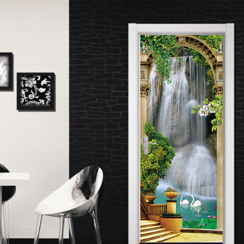 Tranh Dán Cửa 3D Hình Thác Nước LM15