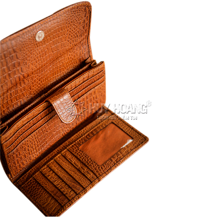 Bóp nữ vân cá sấu Huy Hoàng bấm nút màu da, đen, nâu HT3108-09-10