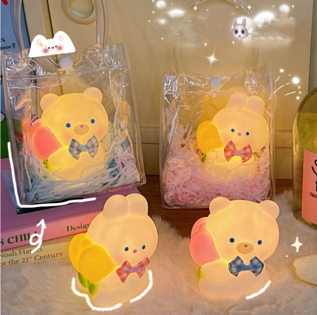 Đèn trang trí con vật mini gấu thỏ gà dễ thương xinh xắn cho bàn học, phòng ngủ làm quà tặng bạn ý nghĩa giá rẻ