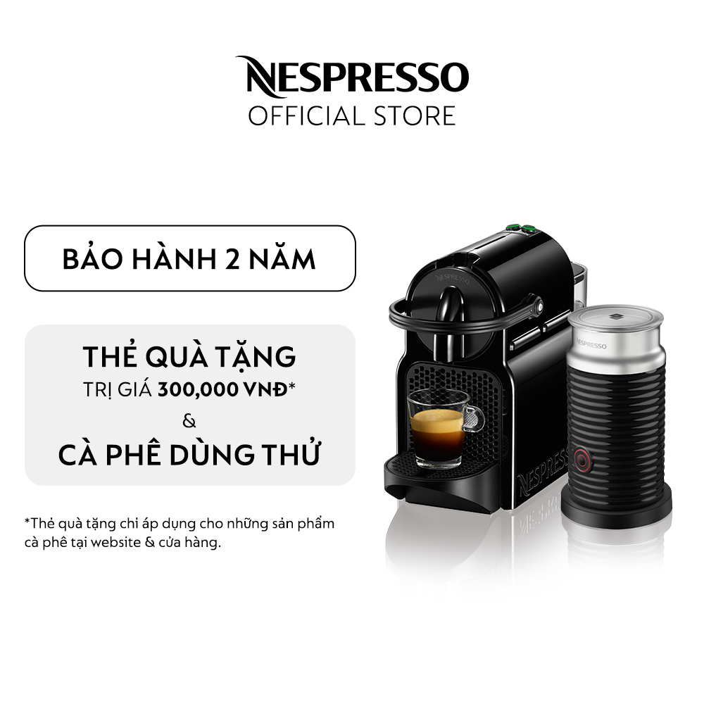 Bộ máy pha cà phê Nespresso Inissia Đen &amp; máy đánh sữa Aeroccino 3 - Hàng chính hãng