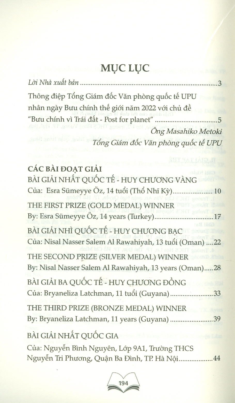 Vì một trái đất An lành - Những bức thư đoạt giải Cuộc thi viết thư quốc tế UPU lần thứ 51