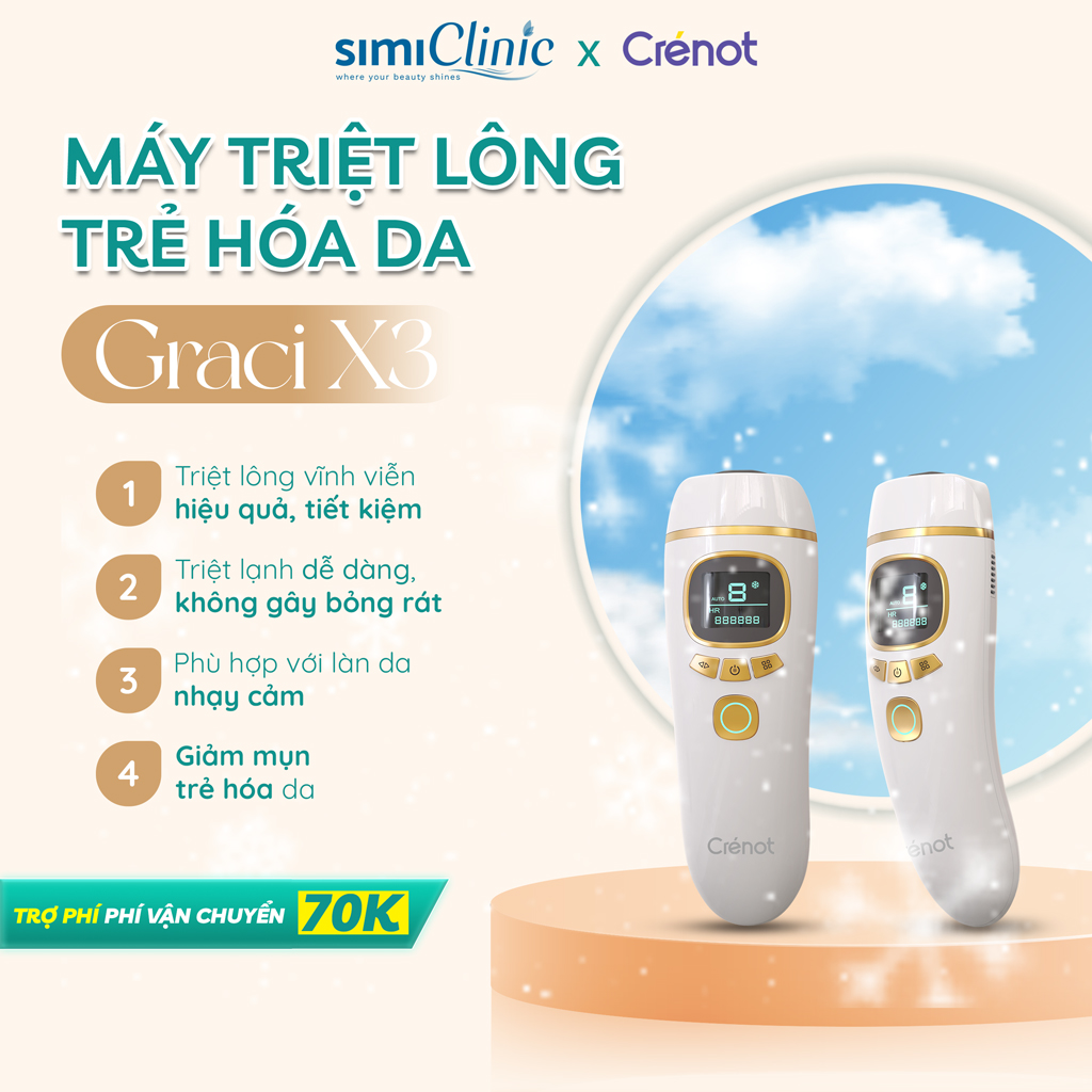 Máy Triệt Lông Vĩnh Viễn Băng Lạnh Trẻ Hóa Da Mini Cầm Tay Tại Nhà Crénot Graci X3 Dành Cho Nách Vùng Bikini Mặt Chân Toàn Thân Cá Nhân Giảm Mụn IPL Hair Removal Ice Cooling Compress