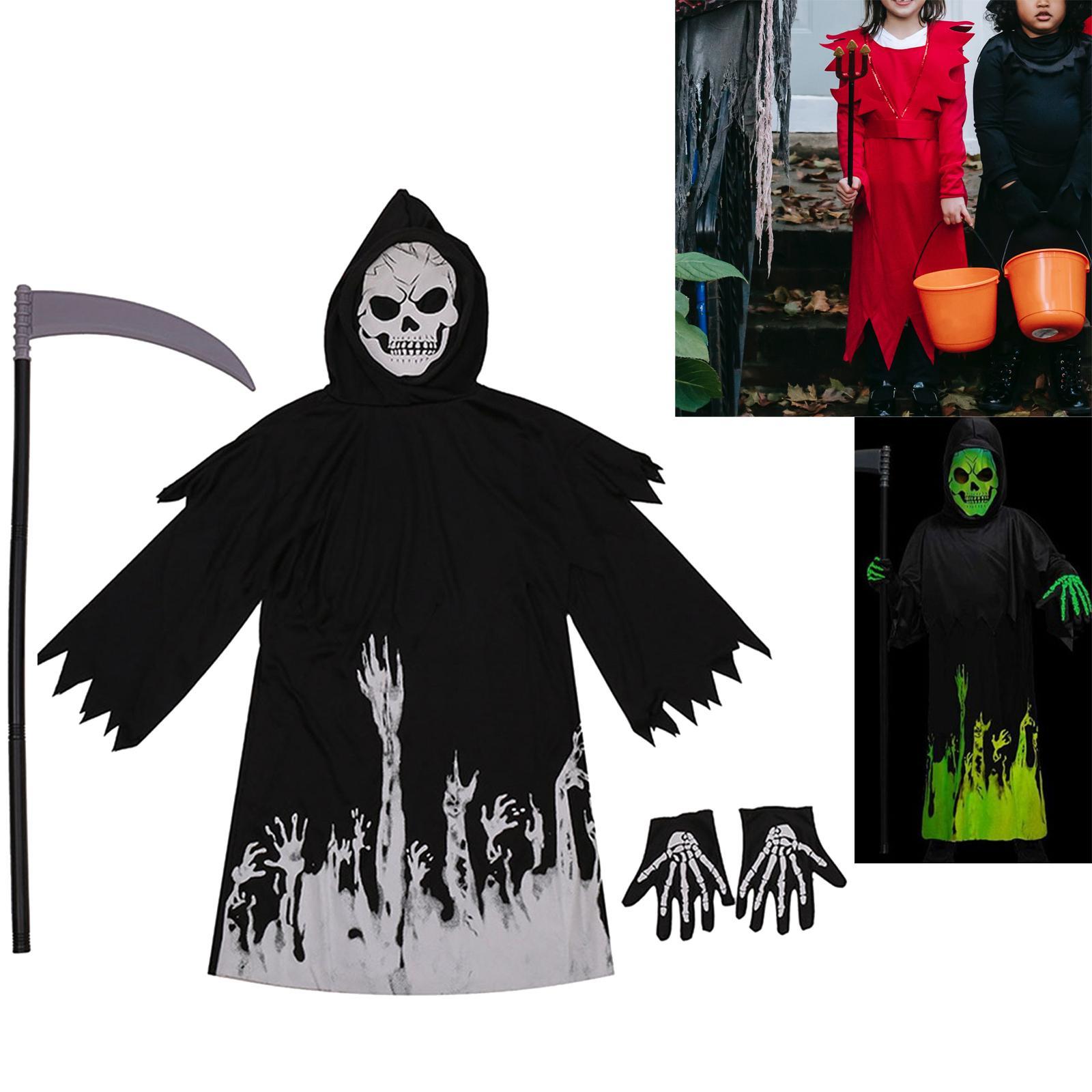 Grim Reaper Costume Hooded Cape Skull Creepy for Dress up Stage Performances