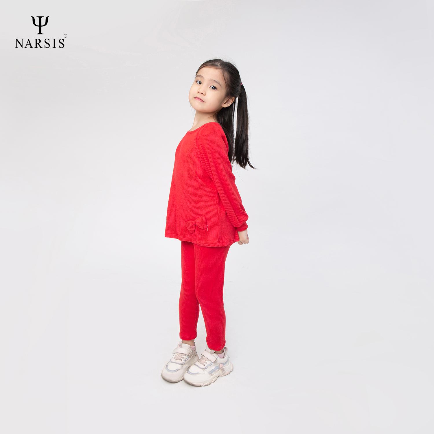 Bộ quần áo đông bé gái Narsis KM0052 chất len màu đỏ