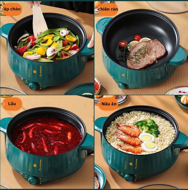 [Tặng Xửng Hấp Inox] Nồi lẩu điện đa năng 28cm, chống dính vân đá cao cấp công suất 1000W tiện dụng 3 nấc nhiệt D Danido