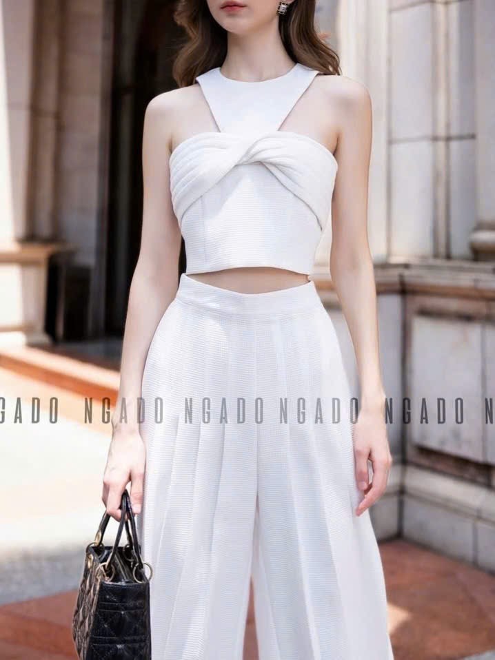 Set áo quần trắng xếp ly NGADO , set áo quần dài , set áo quần kiểu Nữ