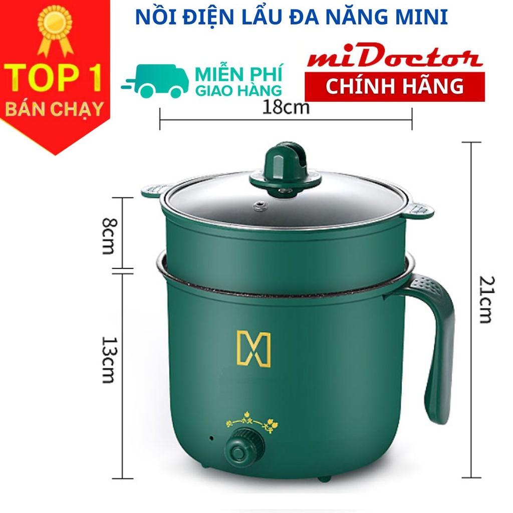 Nồi lẩu điện mini nấu mì 2 tầng kèm giá hấp đa năng nướng, luộc, chiên vân đá chống dính tiện lợi miDoctor