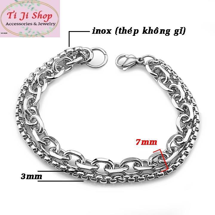 Lắc Tay Inox Khoen Tròn 2 Tầng Độc Đáo