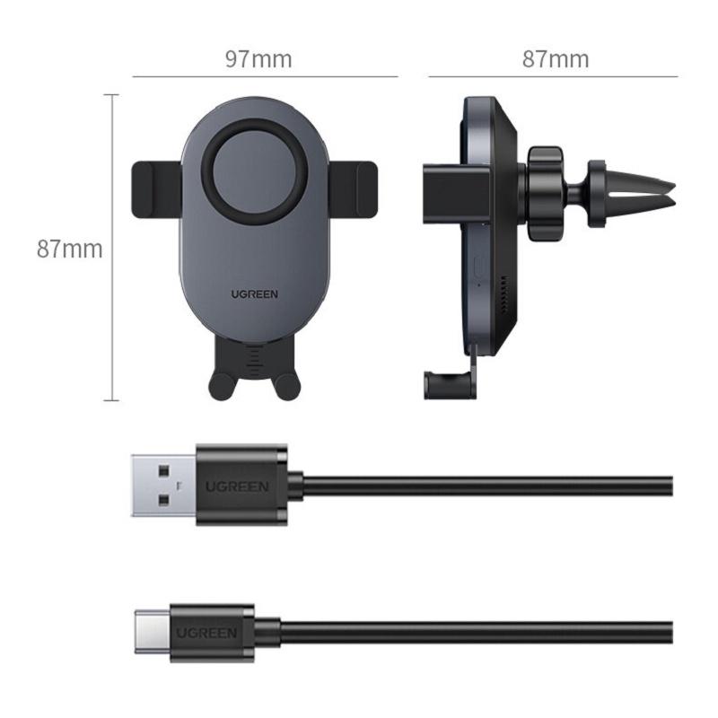Bộ sạc nhanh không dây Ugreen kèm giá đỡ điện thoại trên ô tô 15W CD256- hàng chính hãng
