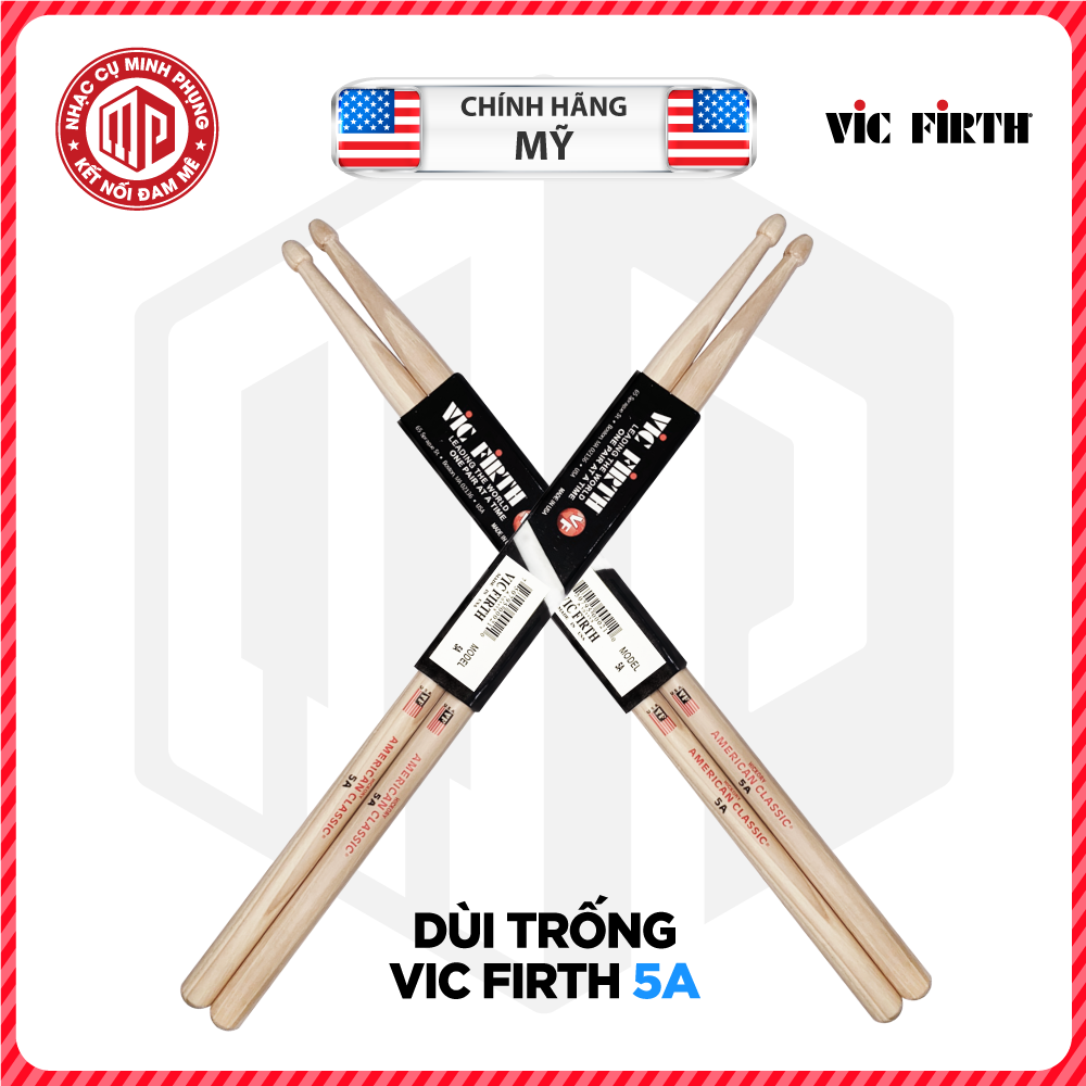 Bộ dùi trống/ Drumsticks/ Drumstick - Vic Firth 5A American Classic - Gỗ Hickory/ Hồ Đào/ Mại Châu - Màu gỗ tự nhiên - Hàng chính hãng