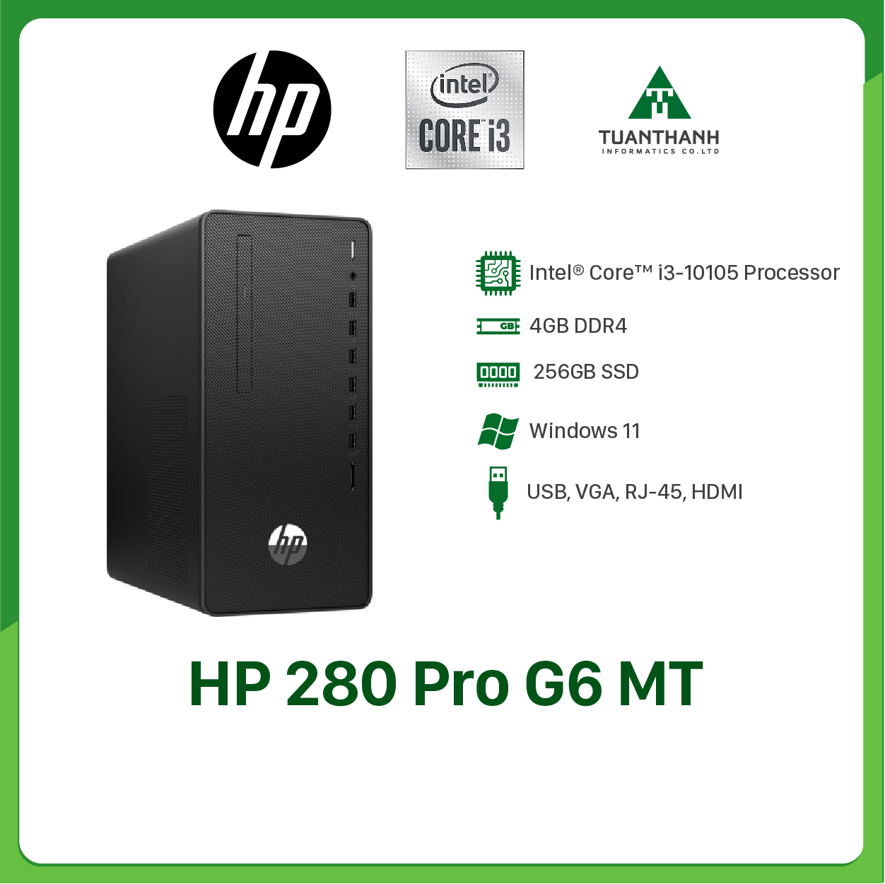 Máy tính để bàn - PC HP 280 Pro G6 MT 60P78PA/ 4G/ 256GB SSD/ WL+BT/ Windows 11 - Hàng Chính Hãng, Bảo hành 12 tháng