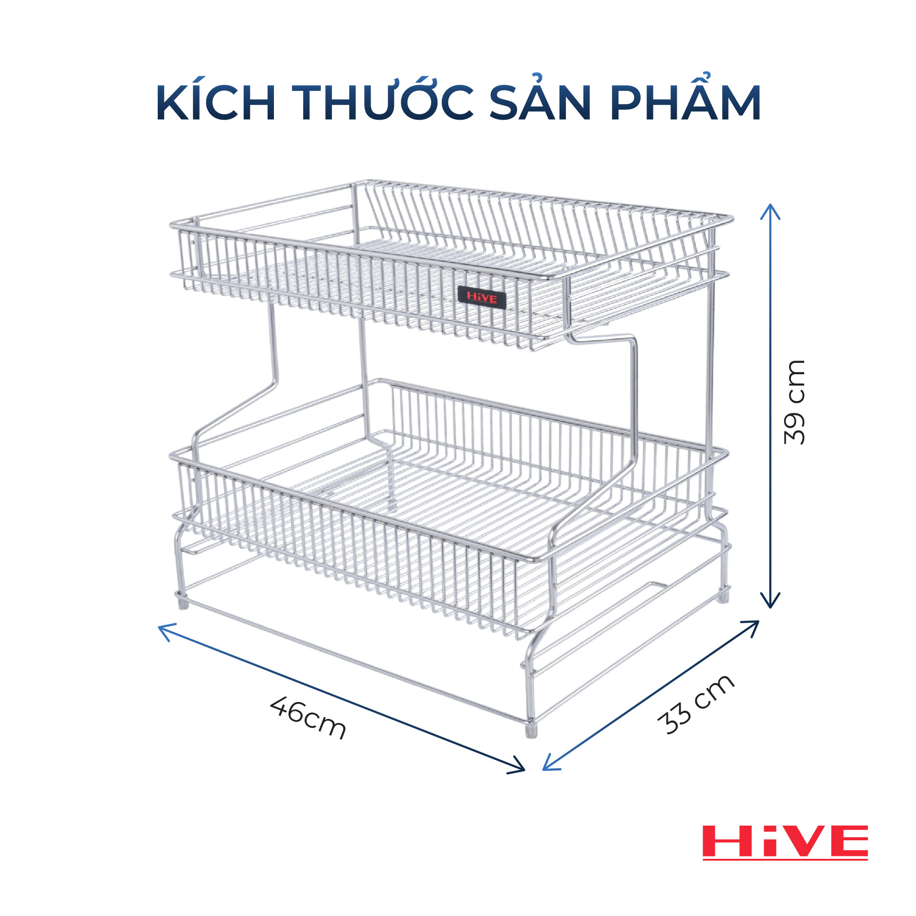 Kệ (giá) để chén bát HiVE PU New 2 tầng inox 304