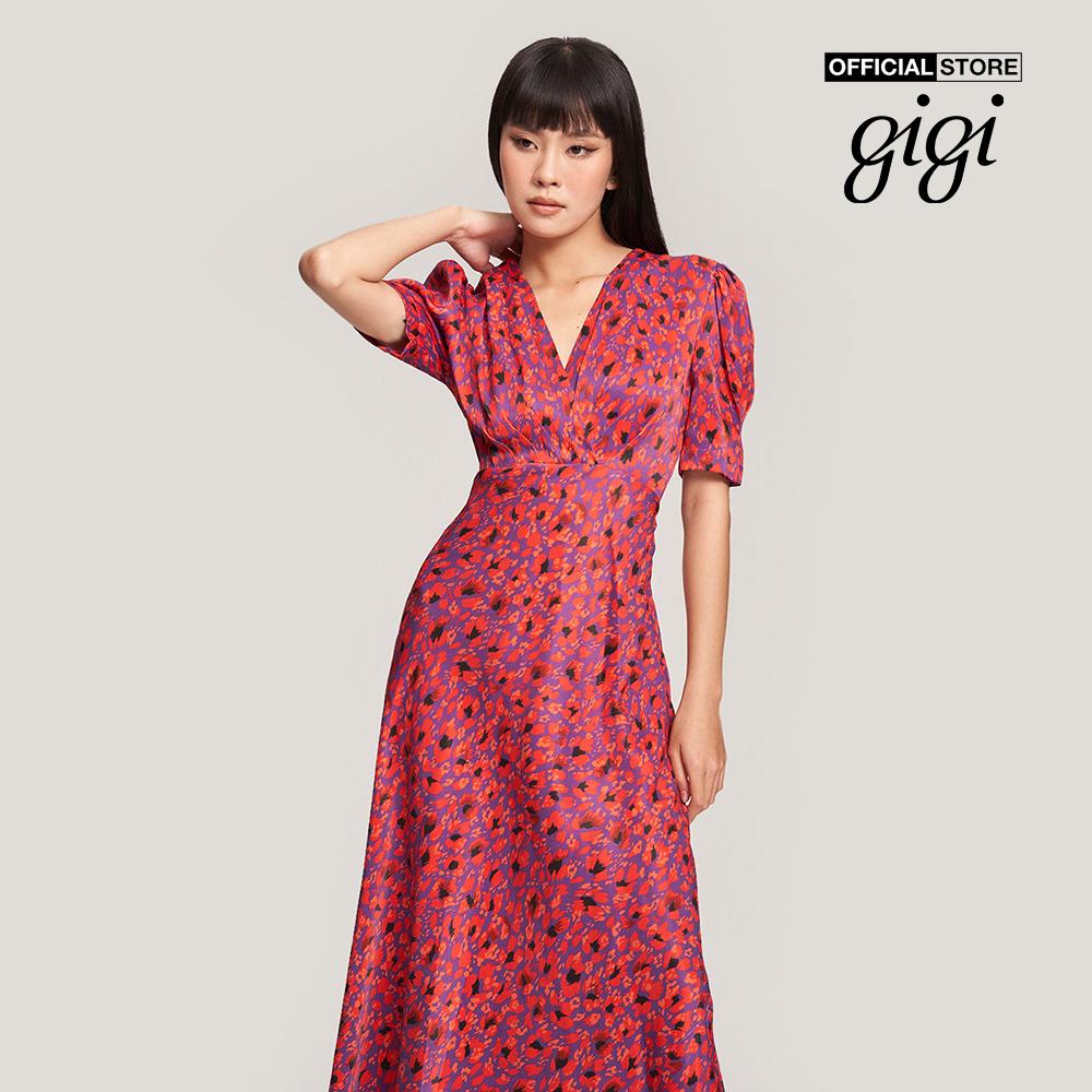 GIGI - Đầm midi cổ V tay ngắn phồng nữ tính G2102D223138