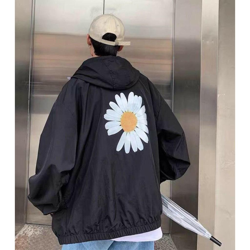 Áo khoác dù in hình Hoa Cúc dành cho cặp đôi cho nam cho nữ có mũ, jacket form rộng có 2 màu unisex ulzzang
