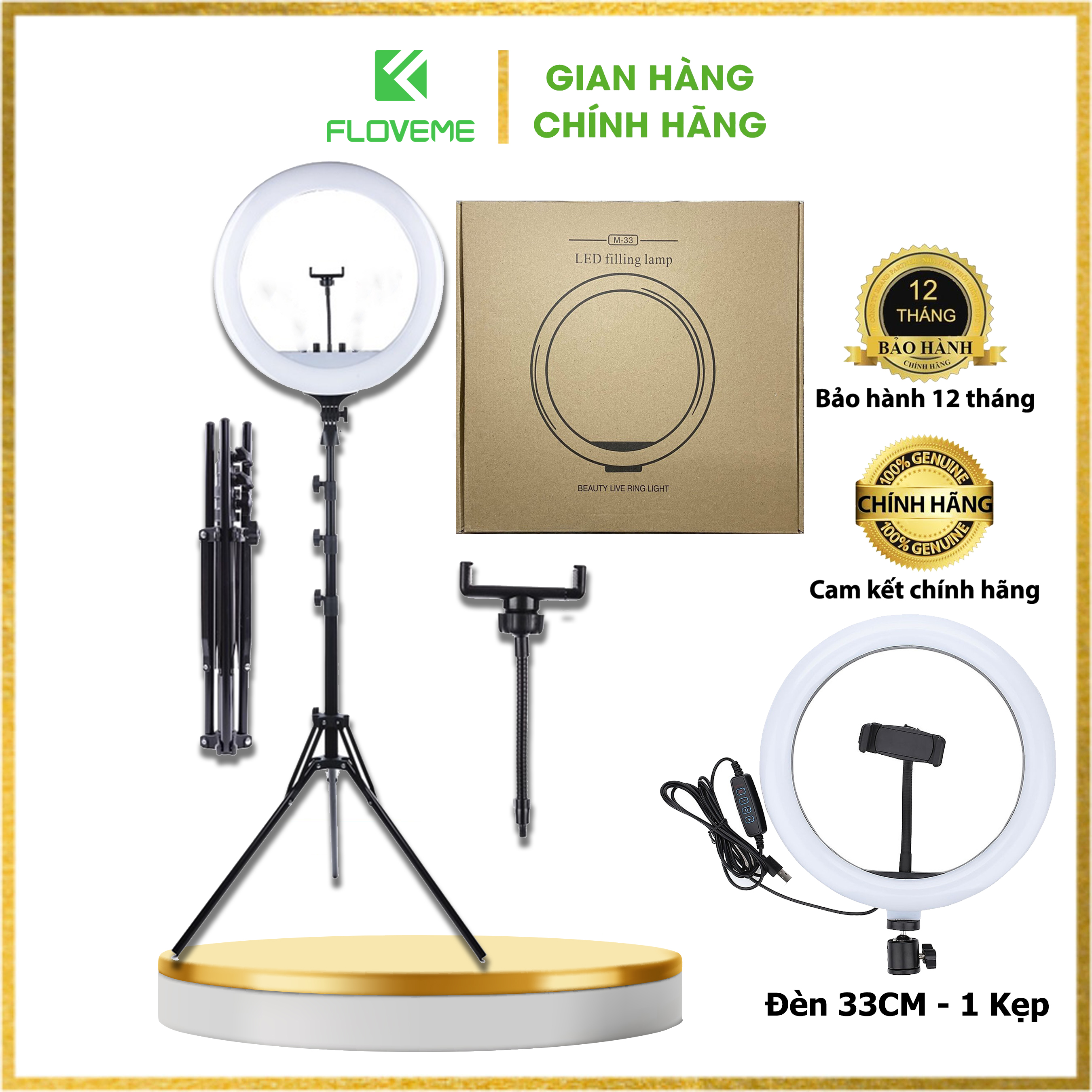 Đèn livestream Floveme cao cấp siêu sáng, chân 2m1, Size 26 33 36 45 Hỗ Trợ Chụp Ảnh Make up, quay tiktok, bán hàng - Hàng chính hãng