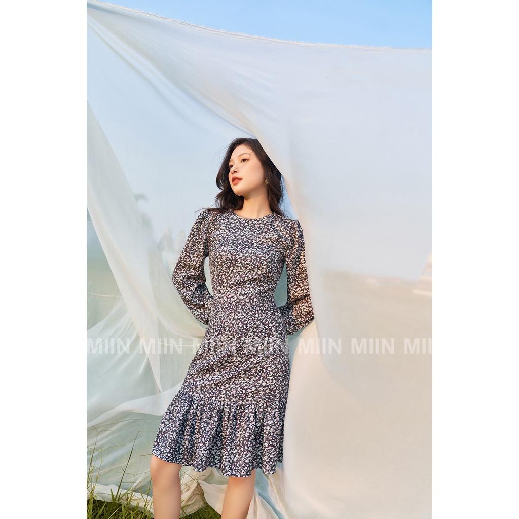 D00584 - Đầm thiết kế cao cấp cổ tròn hoa nhí đuôi cá Miu Store